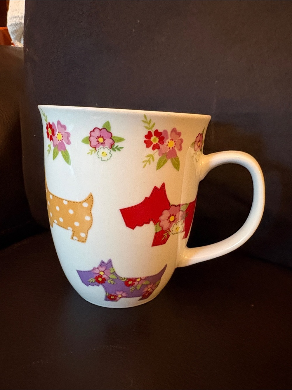 White Ceramic Mug with Floral Scottie Dog Design By Creative Tops Ltd. Dog Mug